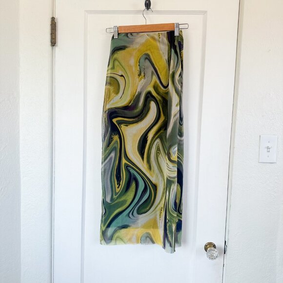 Zara | Printed Tulle Midi Skirt in Tie-Dye Green (Style 5039/808/131) - Picture 6 of 9